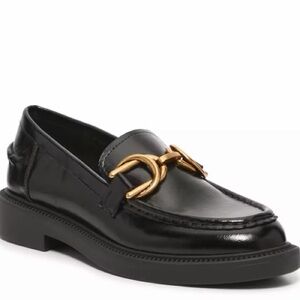Steve Madden Sheyla Black Loafers Gold Buckle size 8